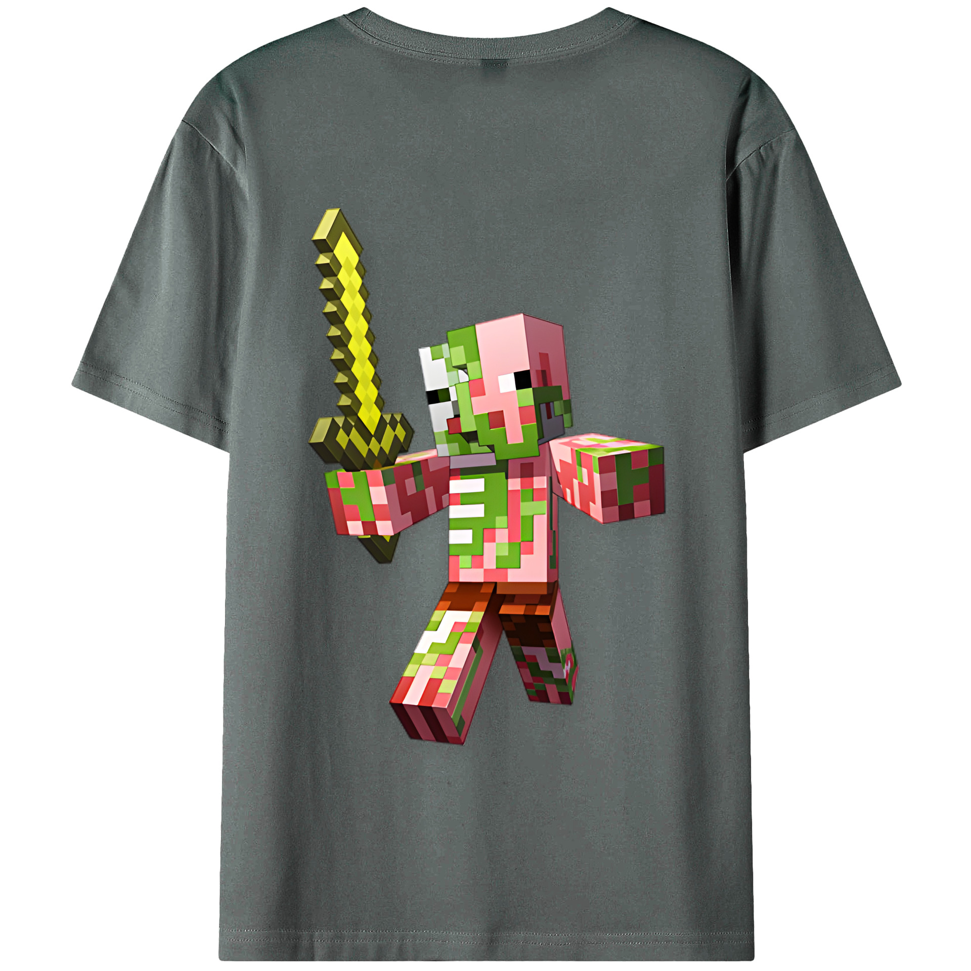 （画像用） マインクラフト ブロックの世界 Minecraft MC Block world 綿100％半袖Tシャツ（背面プリント）